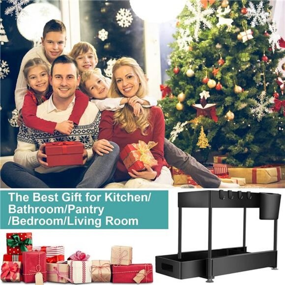 2-Tier Pull Out under sink organizers and storage, bathroom organizer with Hook - Picture 6 of 12